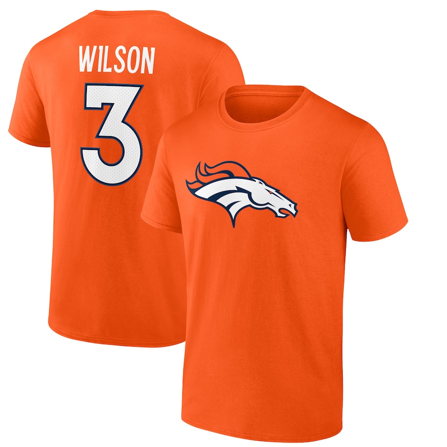 Denver Broncos Russell Wilson Orange Player Icon Name & Number T-Shirt - Man