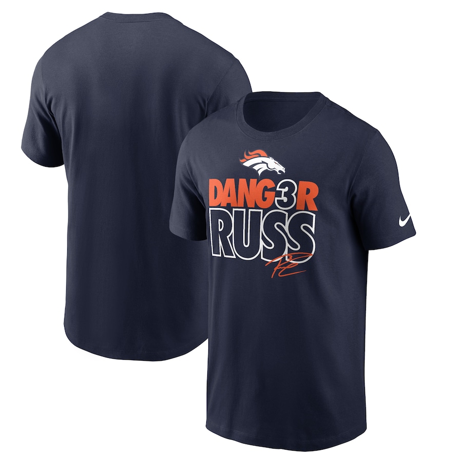 Denver Broncos Russell Wilson Football Navy Player Graphic T-Shirt - Man Denver Broncos Russell Wilson Football Navy Player Graphic T-Shirt - Man