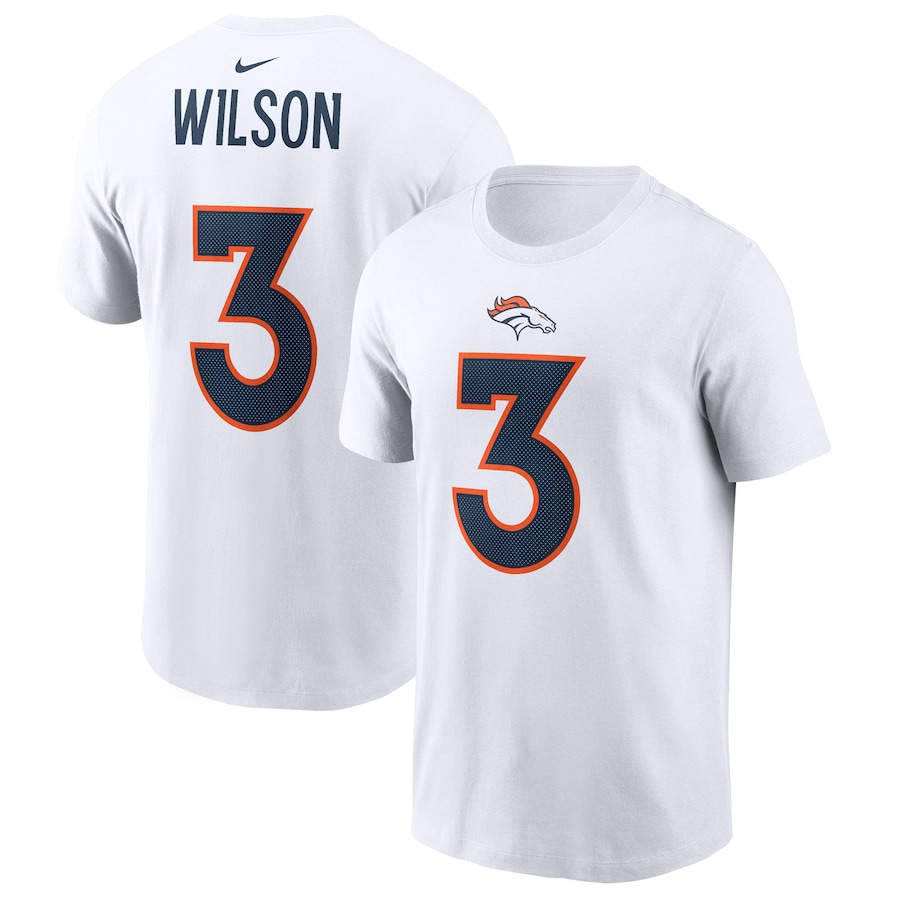 Denver Broncos Russell Wilson Football White Player Name & Number T-Shirt - Man