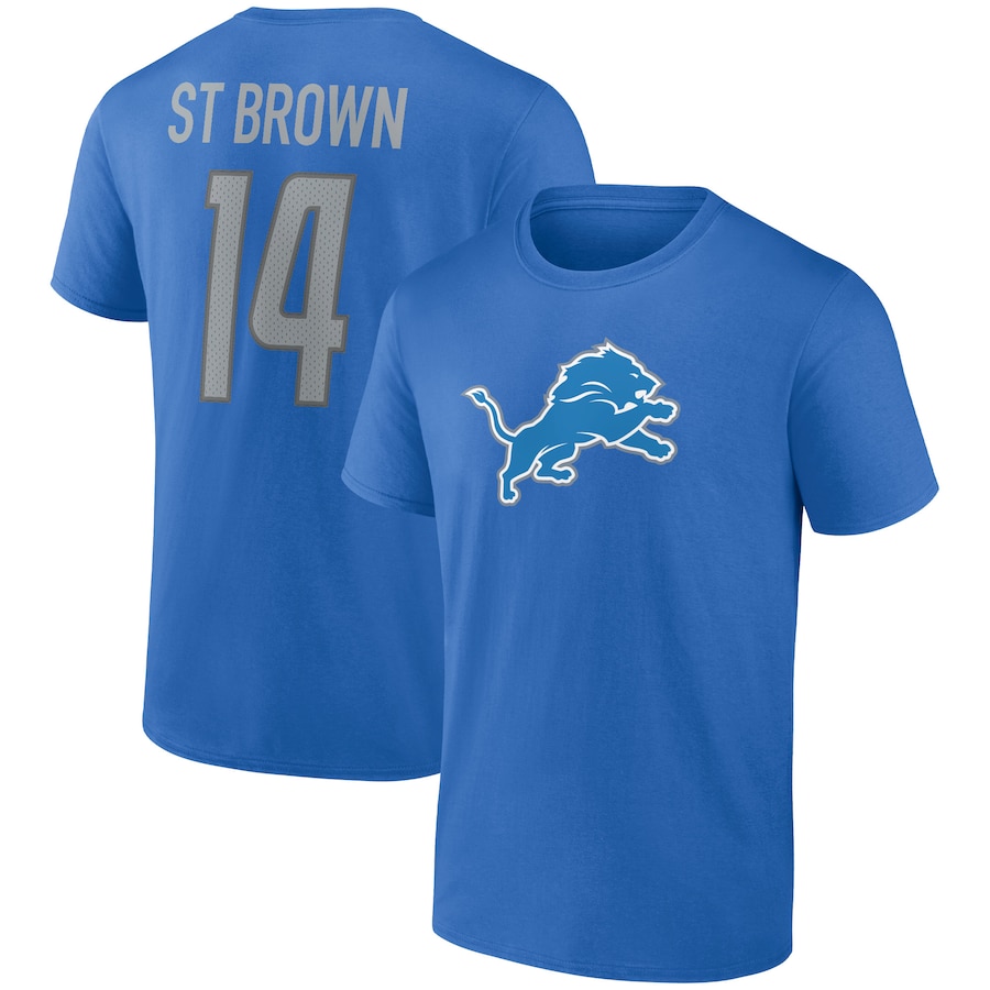Detroit Lions Amon-Ra St. Brown Blue Icon Player Name & Number T-Shirt - Man