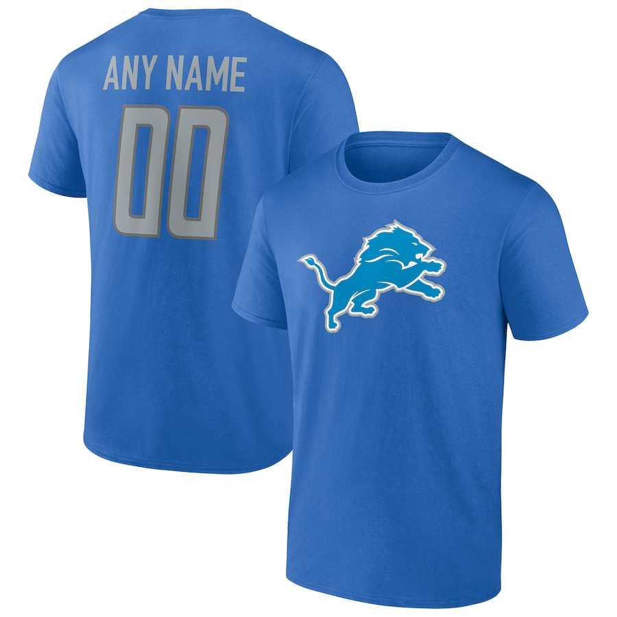 Detroit Lions Blue Team Authentic Personalized Name & Number T-Shirt - Man