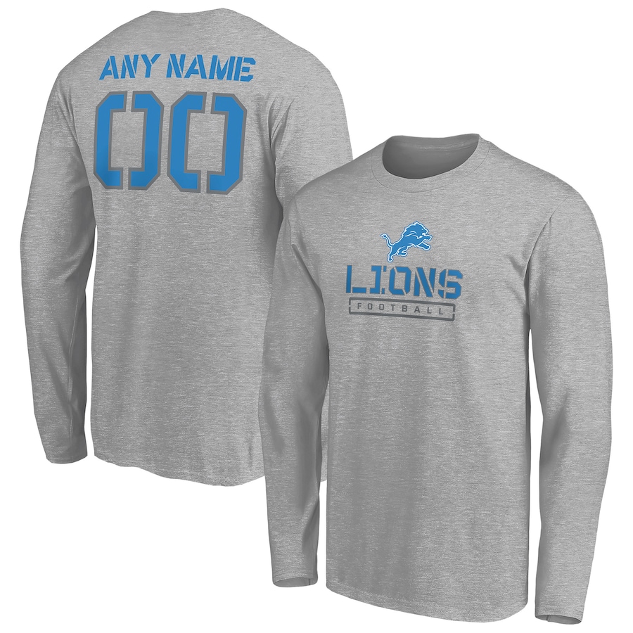 Detroit Lions Gray Personalized Name & Number Evanston Stencil Long Sleeve T-Shirt - Man Detroit Lions Gray Personalized Name & Number Evanston Stencil Long Sleeve T-Shirt - Man