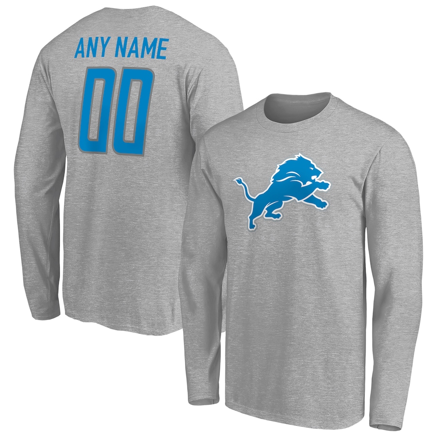 Detroit Lions Gray Team Authentic Custom Long Sleeve T-Shirt - Man