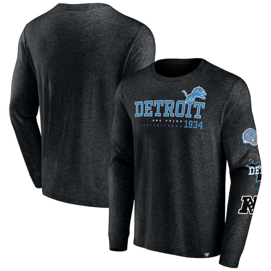 Detroit Lions Heather Black High Whip Pitcher Long Sleeve T-Shirt - Man Detroit Lions Heather Black High Whip Pitcher Long Sleeve T-Shirt - Man