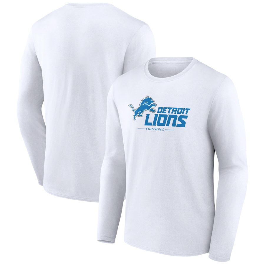 Detroit Lions White Logo Team Lockup Long Sleeve T-Shirt - Man Detroit Lions White Logo Team Lockup Long Sleeve T-Shirt - Man