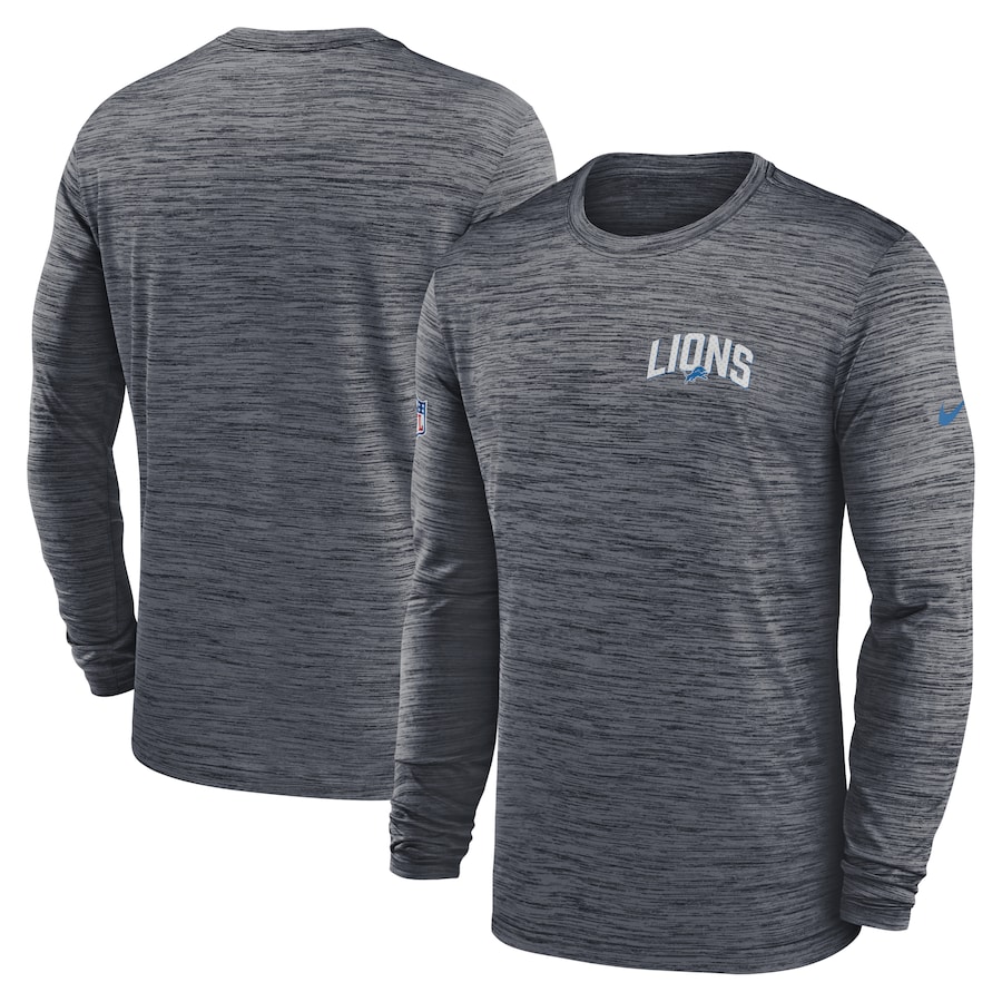 Detroit Lions Football Anthracite Sideline Velocity Athletic Stack Performance Long Sleeve T-Shirt - Man