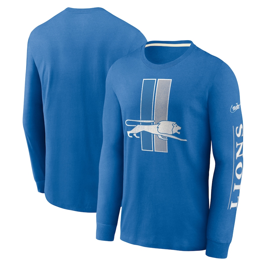 Detroit Lions Football Blue Fashion Tri-Blend Long Sleeve T-Shirt - Man