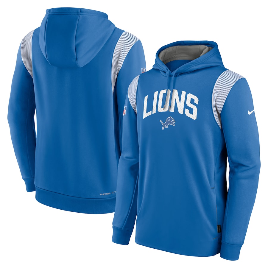 Detroit Lions Football Blue Sideline Athletic Stack Performance Pullover Hoodie - Man