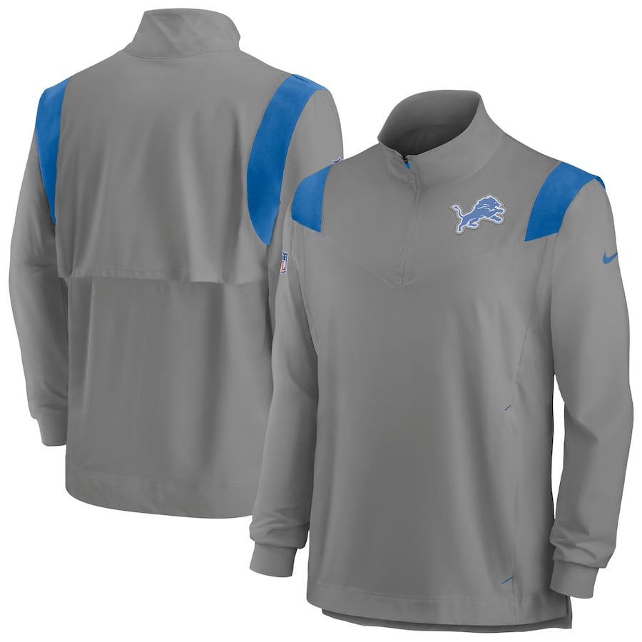 Detroit Lions Football Gray Sideline Coach Chevron Lockup Quarter-Zip Long Sleeve Top - Man Detroit Lions Football Gray Sideline Coach Chevron Lockup Quarter-Zip Long Sleeve Top - Man