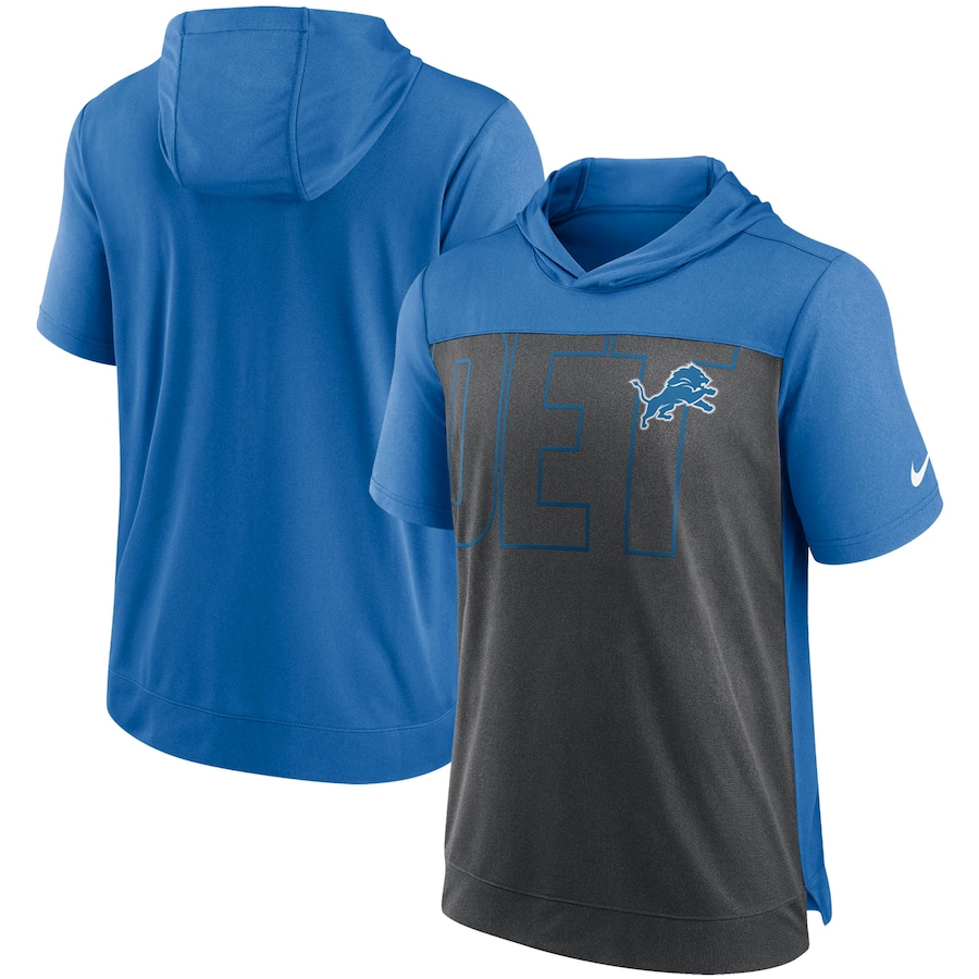 Detroit Lions Football Heathered Charcoal/Blue Performance Hoodie T-Shirt - Man Detroit Lions Football Heathered Charcoal/Blue Performance Hoodie T-Shirt - Man