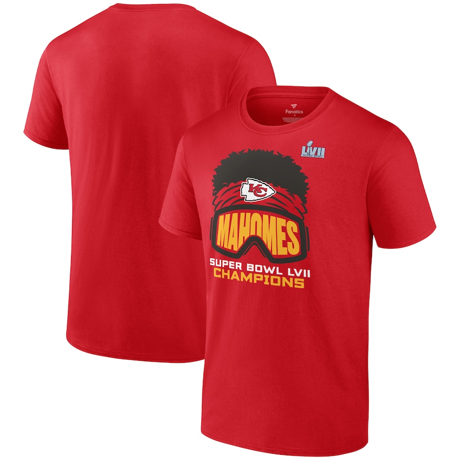 Patrick Mahomes Red Kansas City Chiefs Super Bowl LVII Champions Player Graphic T-Shirt - Man Patrick Mahomes Red Kansas City Chiefs Super Bowl LVII Champions Player Graphic T-Shirt - Man