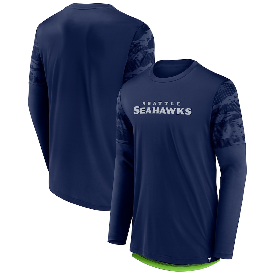 Seattle Seahawks College Navy/Neon Green Square Off Long Sleeve T-Shirt - Man Seattle Seahawks College Navy/Neon Green Square Off Long Sleeve T-Shirt - Man