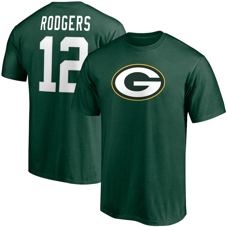 Green Bay Packers Aaron Rodgers Green Player Icon Name & Number T-Shirt - Man