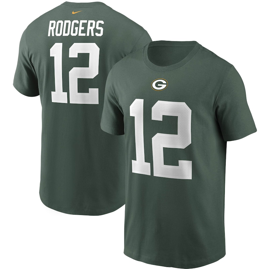 Green Bay Packers Aaron Rodgers Football Green Name & Number T-Shirt - Man