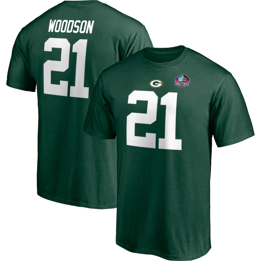 Green Bay Packers Charles Woodson Green NFL Hall of Fame Class of 2021 Name & Number T-Shirt - Man Green Bay Packers Charles Woodson Green NFL Hall of Fame Class of 2021 Name & Number T-Shirt - Man