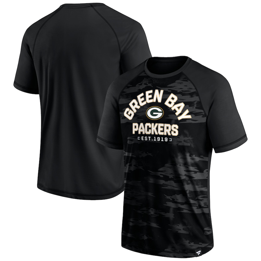 Green Bay Packers Blackout Hail Mary Raglan T-Shirt - Man Green Bay Packers Blackout Hail Mary Raglan T-Shirt - Man