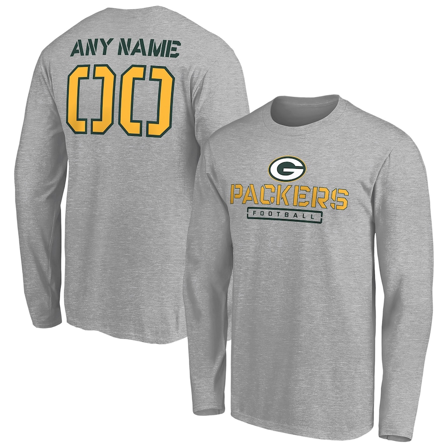Green Bay Packers Gray Personalized Name & Number Evanston Stencil Long Sleeve T-Shirt - Man Green Bay Packers Gray Personalized Name & Number Evanston Stencil Long Sleeve T-Shirt - Man