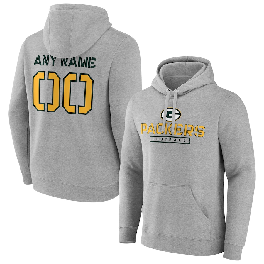 Green Bay Packers Gray Personalized Name & Number Evanston Stencil Pullover Hoodie - Man
