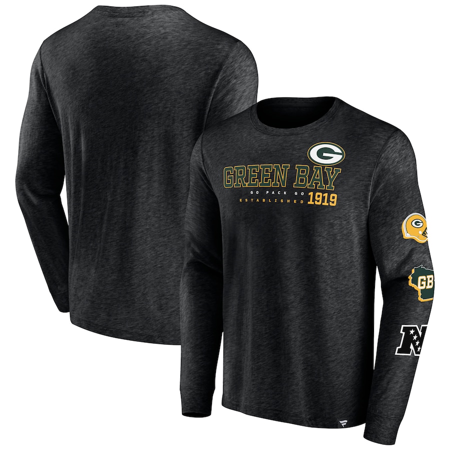 Green Bay Packers Heather Black High Whip Pitcher Long Sleeve T-Shirt - Man Green Bay Packers Heather Black High Whip Pitcher Long Sleeve T-Shirt - Man
