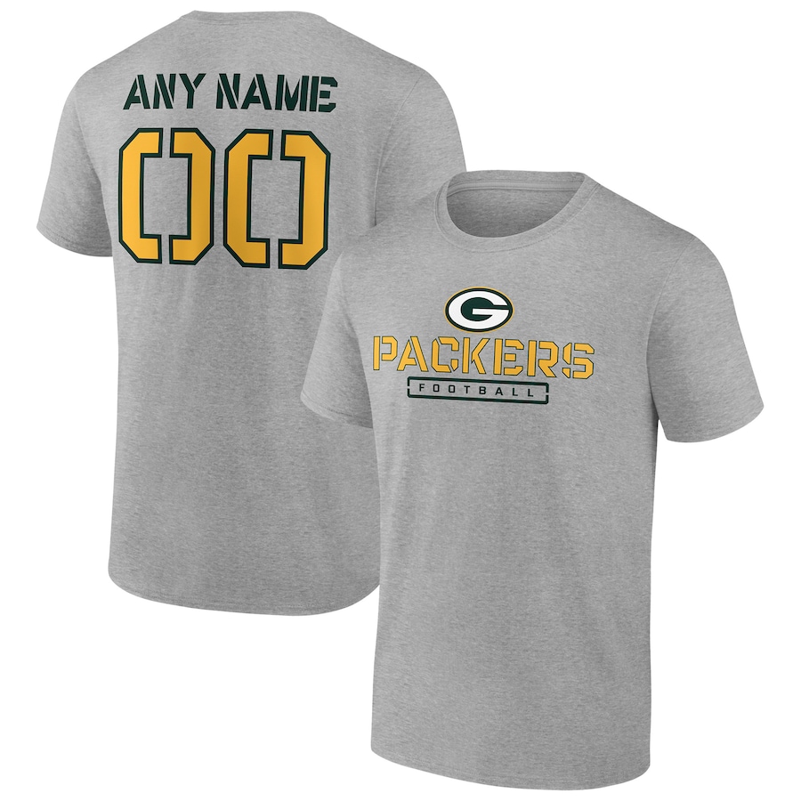 Green Bay Packers Heather Gray Personalized Name & Number Evanston Stencil T-Shirt - Man Green Bay Packers Heather Gray Personalized Name & Number Evanston Stencil T-Shirt - Man