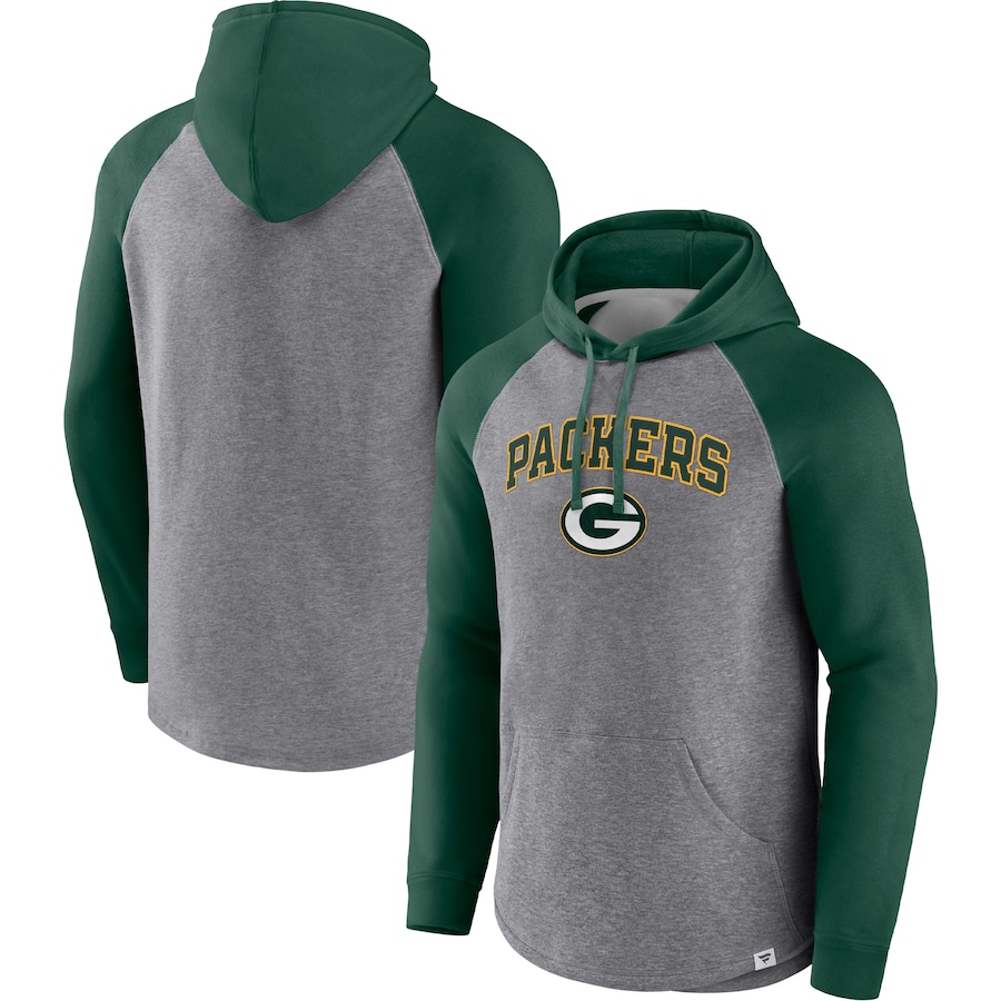 Green Bay Packers Heathered Gray/Green By Design Raglan Pullover Hoodie - Man Green Bay Packers Heathered Gray/Green By Design Raglan Pullover Hoodie - Man