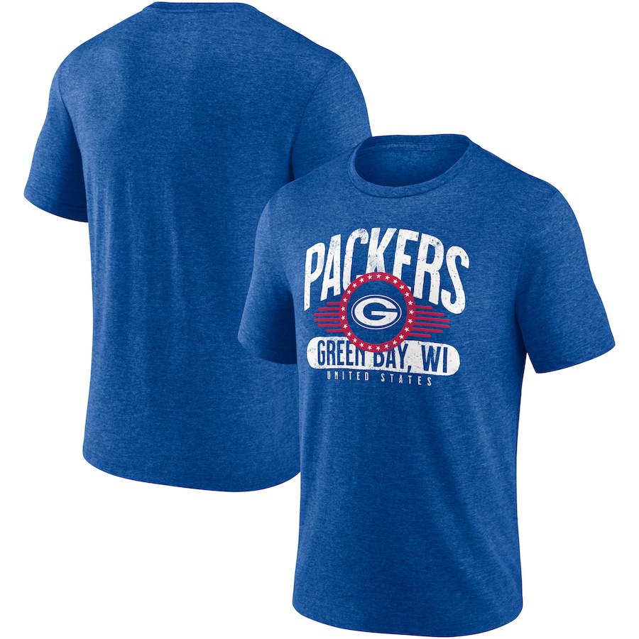Green Bay Packers Heathered Royal Americana Tri-Blend T-Shirt - Man