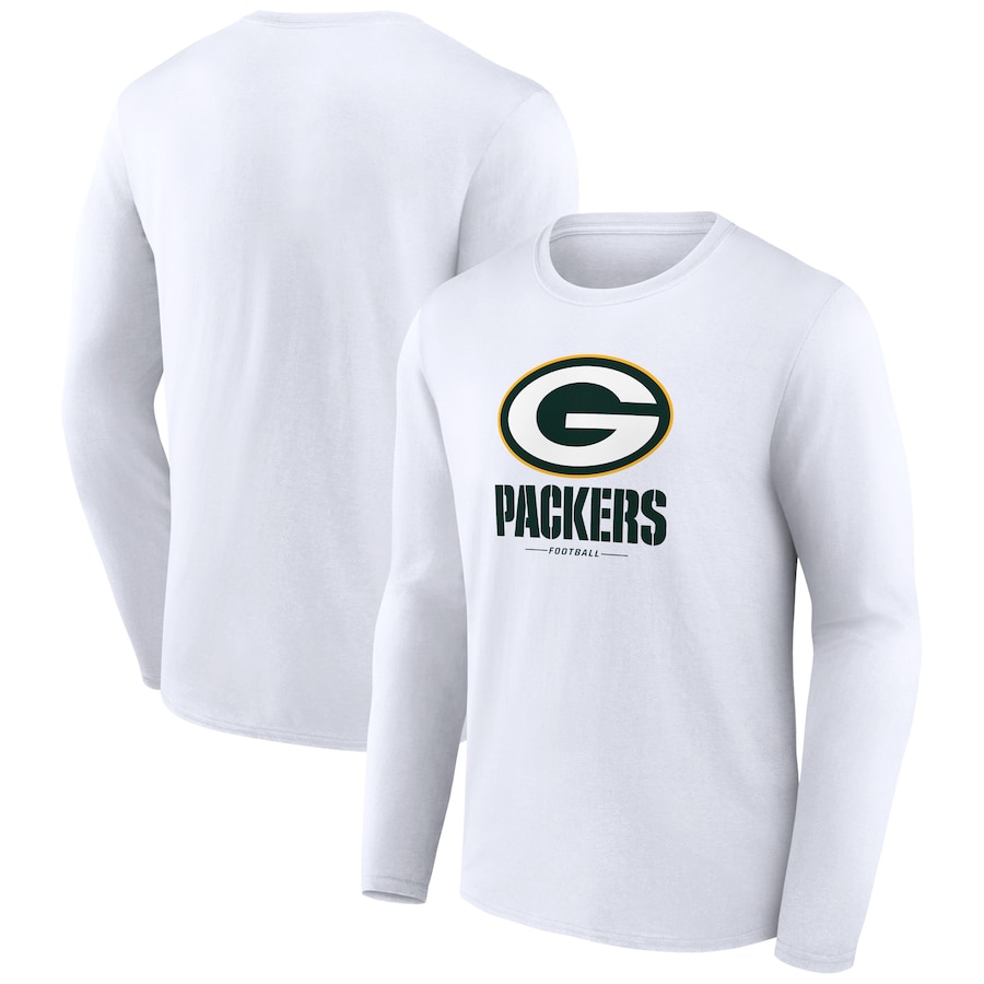 Green Bay Packers White Logo Team Lockup Long Sleeve T-Shirt - Man Green Bay Packers White Logo Team Lockup Long Sleeve T-Shirt - Man