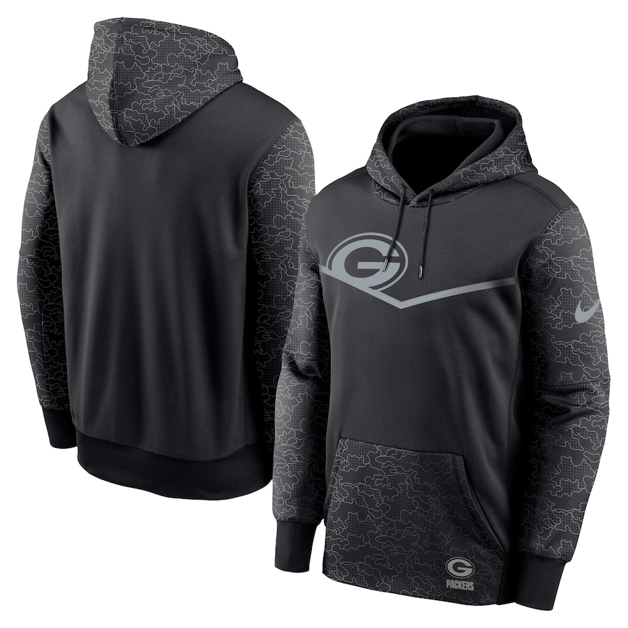 Green Bay Packers Football Black RFLCTV Chevron Pullover Hoodie - Man Green Bay Packers Football Black RFLCTV Chevron Pullover Hoodie - Man