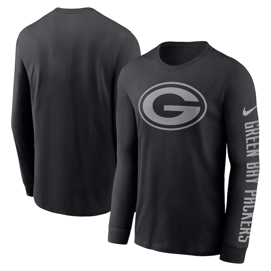 Green Bay Packers Football Black RFLCTV Name and Logo T-Shirt - Man Green Bay Packers Football Black RFLCTV Name and Logo T-Shirt - Man