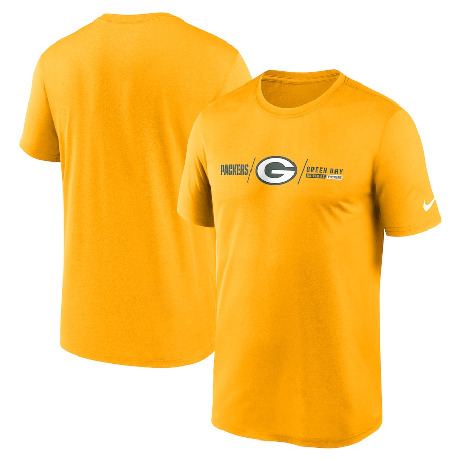 Green Bay Packers Football Gold Horizontal Lockup Legend Performance T-Shirt - Man Green Bay Packers Football Gold Horizontal Lockup Legend Performance T-Shirt - Man