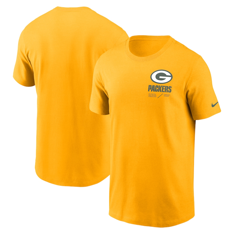 Green Bay Packers Football Gold Sideline Infograph Lockup Performance T-Shirt - Man Green Bay Packers Football Gold Sideline Infograph Lockup Performance T-Shirt - Man