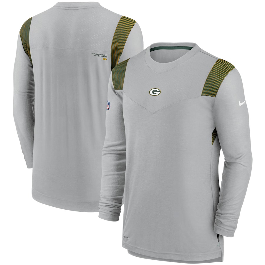 Green Bay Packers Football Gray Sideline Player UV Performance Long Sleeve T-Shirt - Man Green Bay Packers Football Gray Sideline Player UV Performance Long Sleeve T-Shirt - Man