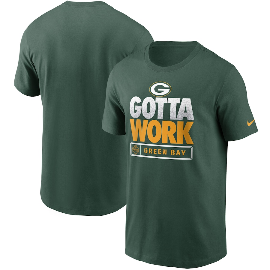 Green Bay Packers Football Green 2021 NFL Training Camp Gotta Work T-Shirt - Man Green Bay Packers Football Green 2021 NFL Training Camp Gotta Work T-Shirt - Man