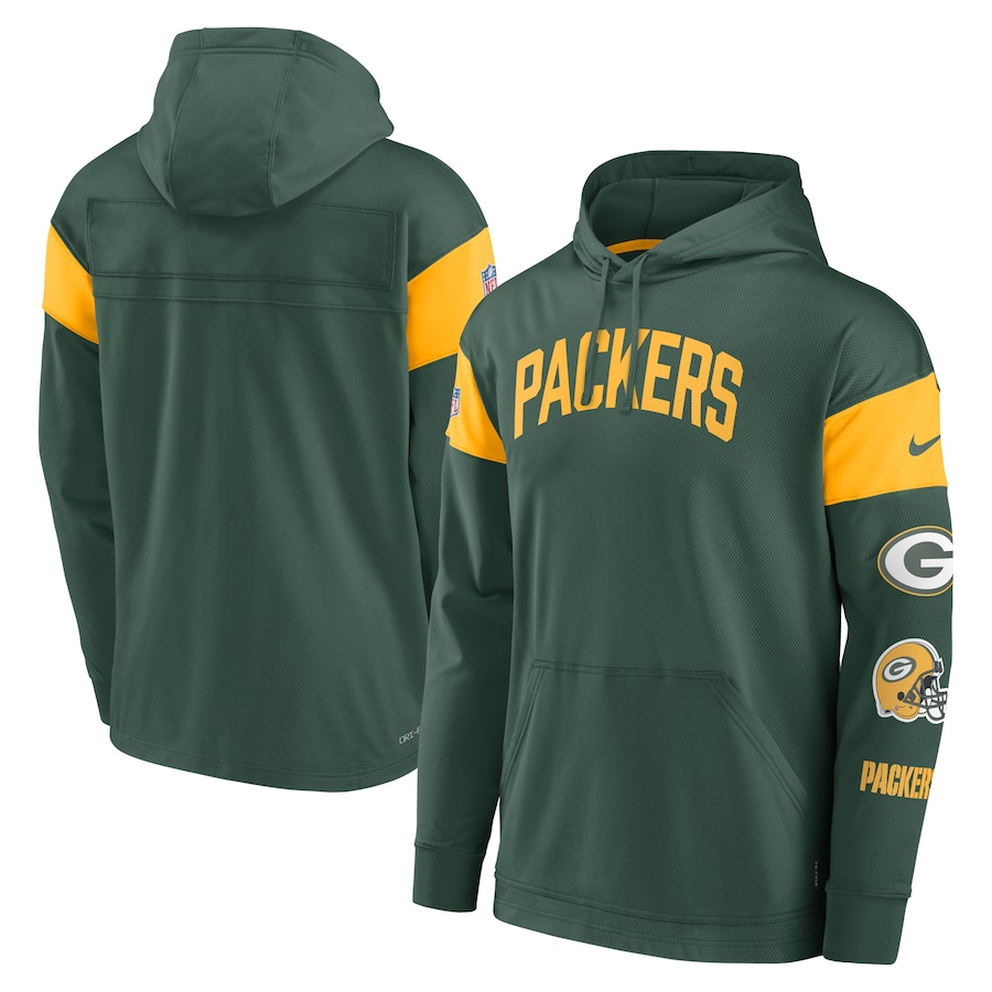 Green Bay Packers Football Green Sideline Athletic Arch Jersey Performance Pullover Hoodie - Man Green Bay Packers Football Green Sideline Athletic Arch Jersey Performance Pullover Hoodie - Man