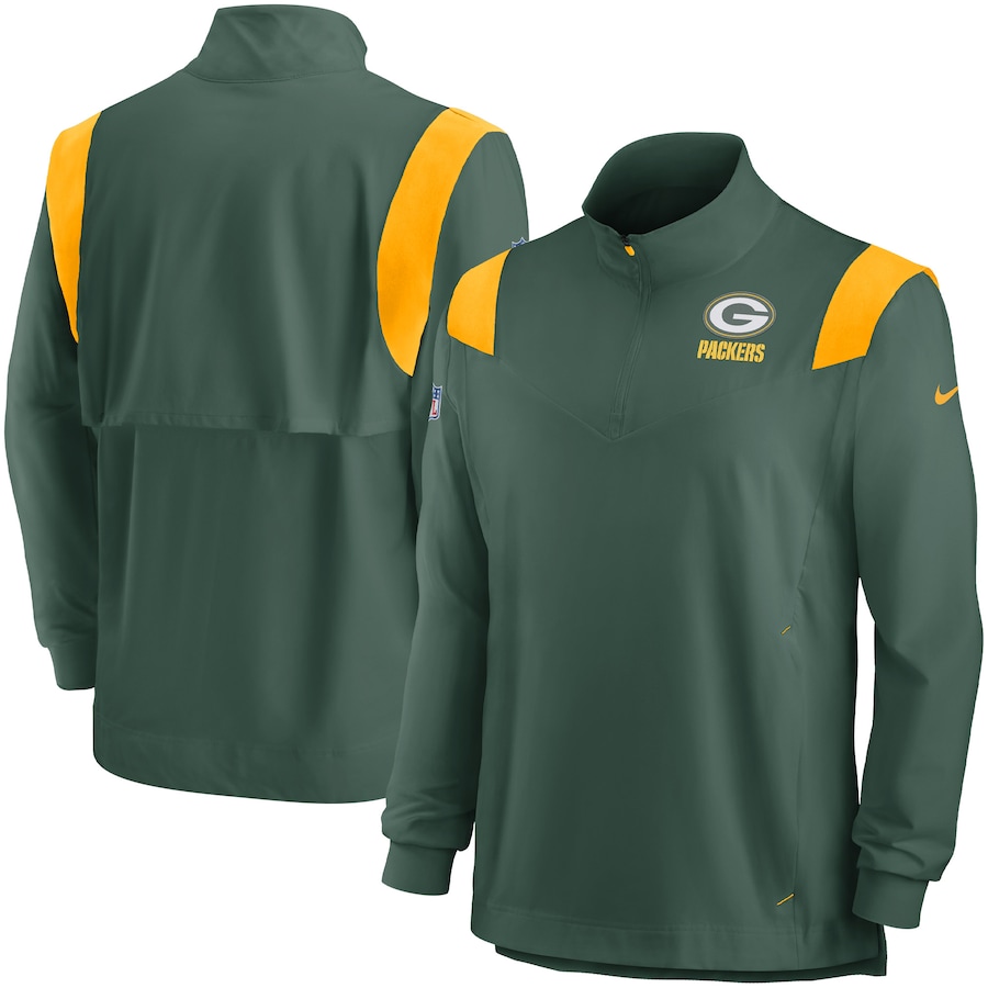 Green Bay Packers Football Green Sideline Coach Chevron Lockup Quarter-Zip Long Sleeve Top - Man Green Bay Packers Football Green Sideline Coach Chevron Lockup Quarter-Zip Long Sleeve Top - Man