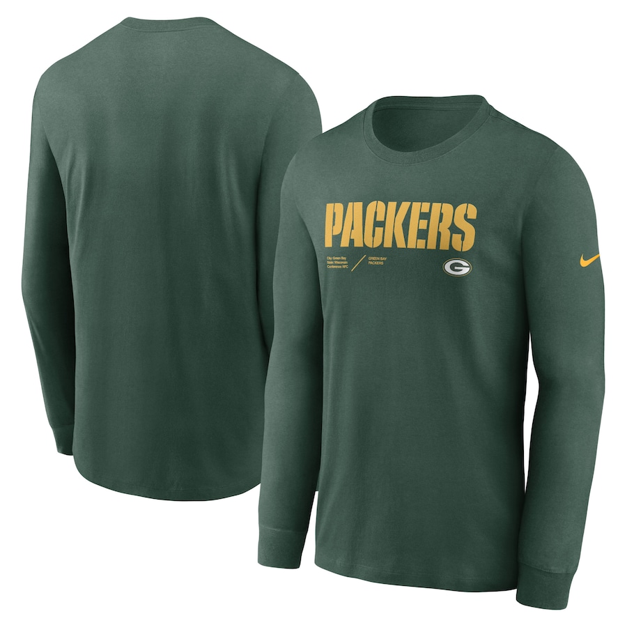 Green Bay Packers Football Green Sideline Infograph Lock Up Performance Long Sleeve T-Shirt - Man Green Bay Packers Football Green Sideline Infograph Lock Up Performance Long Sleeve T-Shirt - Man