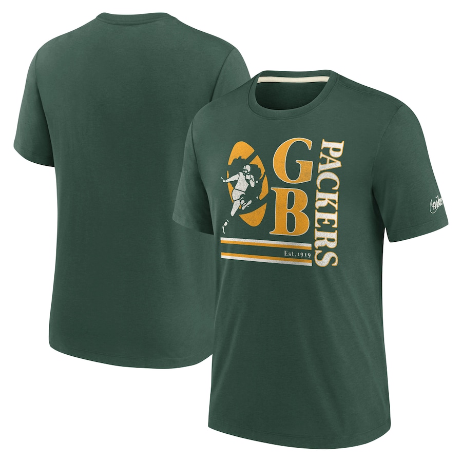 Green Bay Packers Football Green Wordmark Logo Tri-Blend T-Shirt - Man Green Bay Packers Football Green Wordmark Logo Tri-Blend T-Shirt - Man