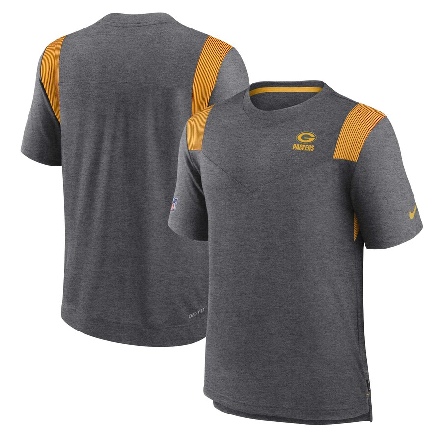 Green Bay Packers Football Heather Charcoal Sideline Tonal Logo Performance Player T-Shirt - Man