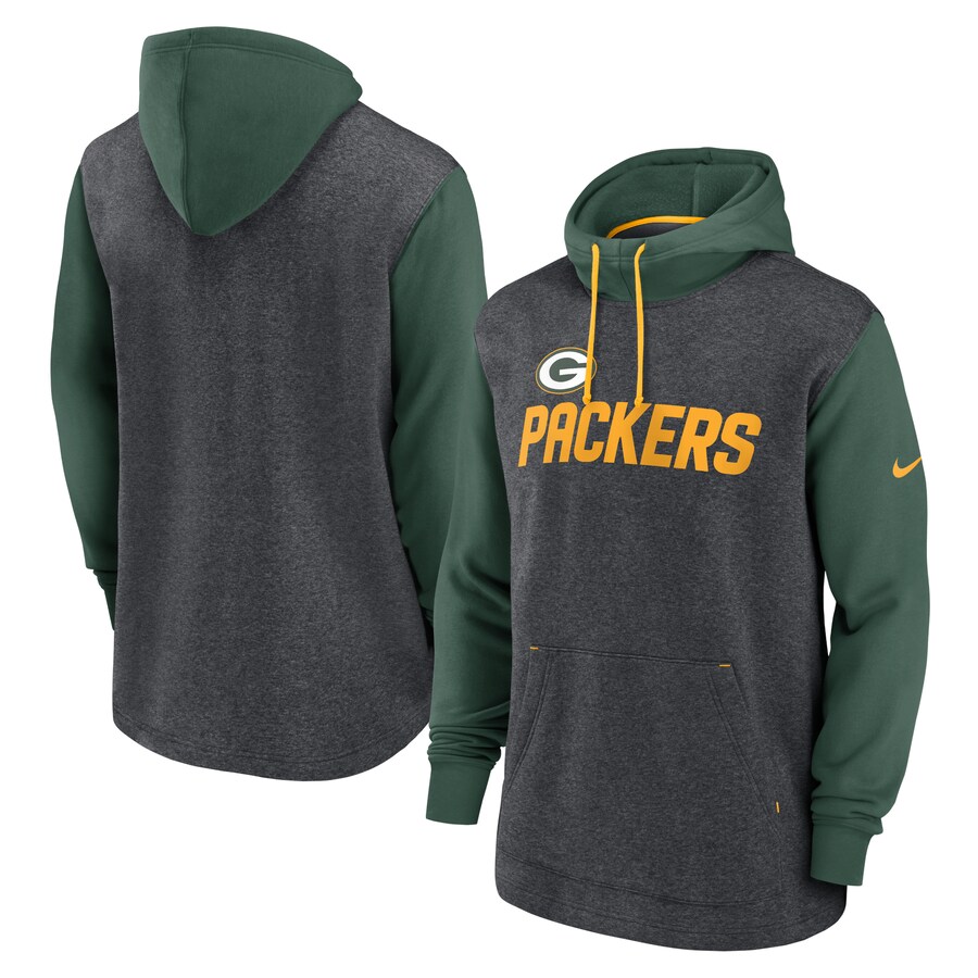 Green Bay Packers Football Heathered Charcoal/Green Surrey Legacy Pullover Hoodie - Man