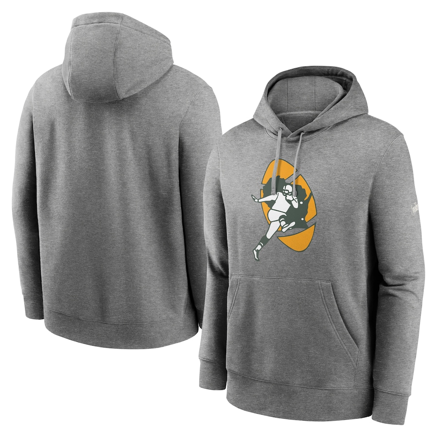 Green Bay Packers Football Heathered Gray Rewind Club Fleece Pullover Hoodie - Man