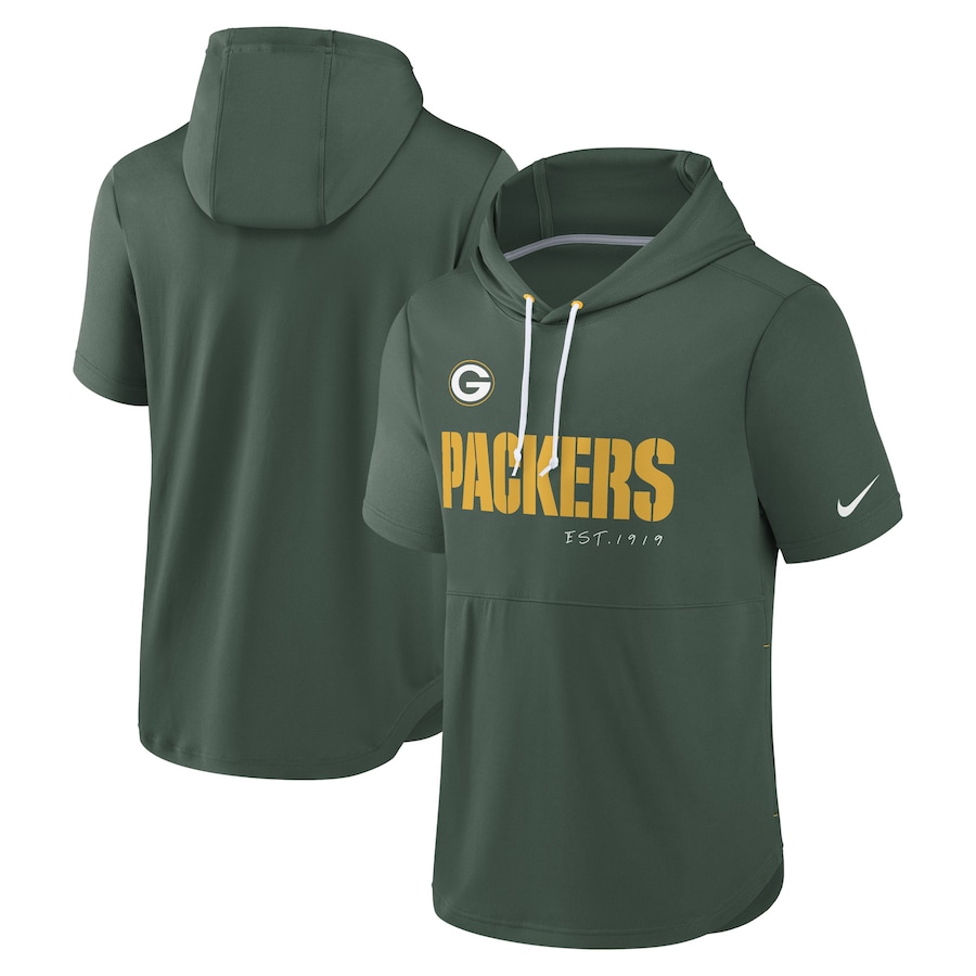 Green Bay Packers Football Hunter Green Short Sleeve Pullover Hoodie - Man