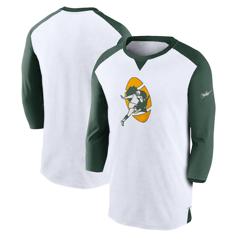 Green Bay Packers Football White/Green Rewind 3/4-Sleeve T-Shirt - Man Green Bay Packers Football White/Green Rewind 3/4-Sleeve T-Shirt - Man
