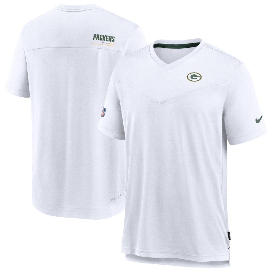 Green Bay Packers Football White Sideline Coach Chevron Lock Up Logo V-Neck Performance T-Shirt - Man