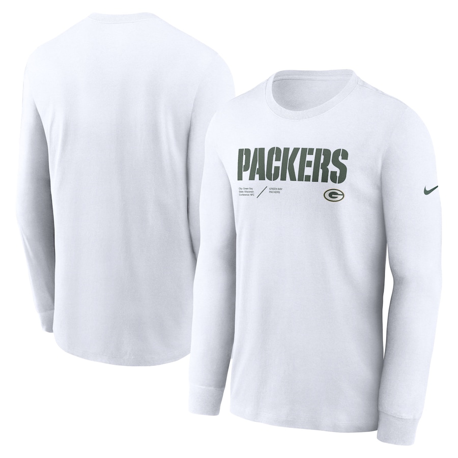 Green Bay Packers Football White Sideline Infograph Lock Up Performance Long Sleeve T-Shirt - Man Green Bay Packers Football White Sideline Infograph Lock Up Performance Long Sleeve T-Shirt - Man