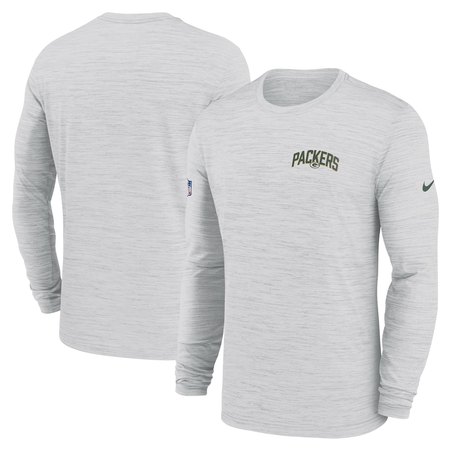 Green Bay Packers Football White Sideline Velocity Athletic Stack Performance Long Sleeve T-Shirt - Man Green Bay Packers Football White Sideline Velocity Athletic Stack Performance Long Sleeve T-Shirt - Man