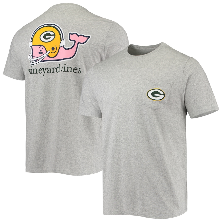 Green Bay Packers Vineyard Vines Heathered Gray Team Whale Helmet T-Shirt - Man Green Bay Packers Vineyard Vines Heathered Gray Team Whale Helmet T-Shirt - Man