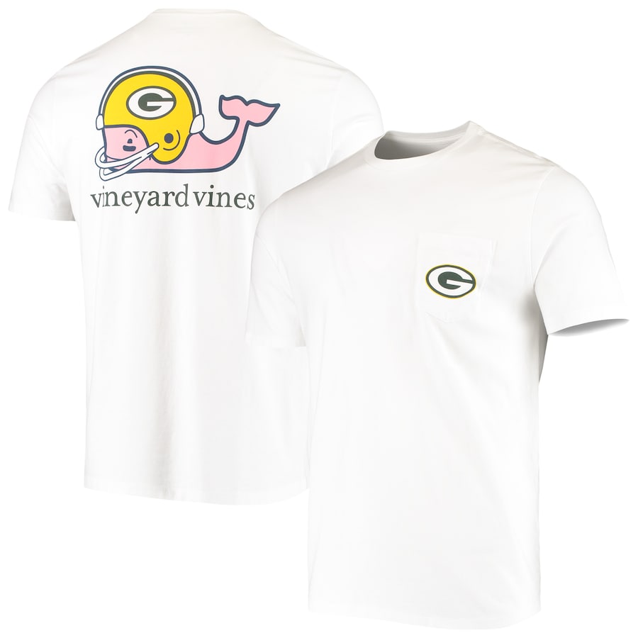 Green Bay Packers Vineyard Vines White Team Whale Helmet T-Shirt - Man Green Bay Packers Vineyard Vines White Team Whale Helmet T-Shirt - Man