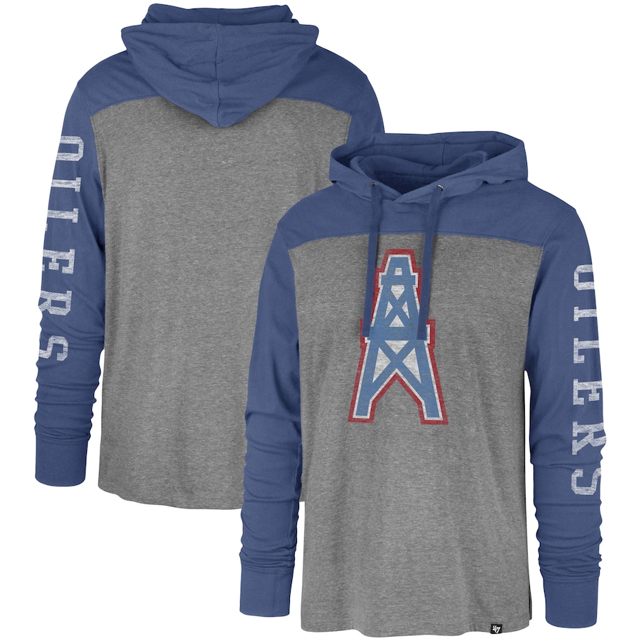 Houston Oilers '47 Heathered Gray Franklin Wooster Throwback Long Sleeve Hoodie T-Shirt - Man