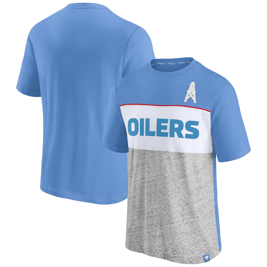 Houston Oilers Light Blue/Heathered Gray Throwback Colorblock T-Shirt - Man