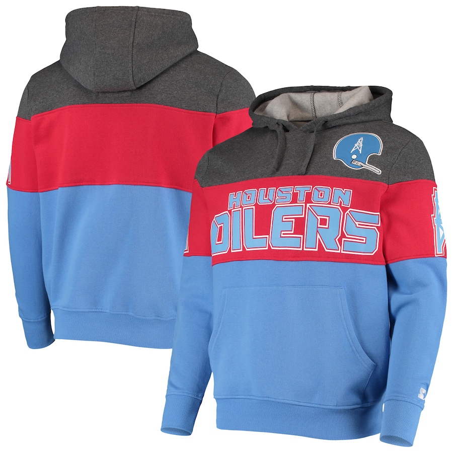 Houston Oilers Starter Gray/Red Extreme Fireballer Throwback Pullover Hoodie - Man